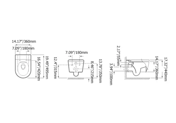 Luxury Round Wall-Mount Toilet Rimless Flushing Ceramic - Image 4