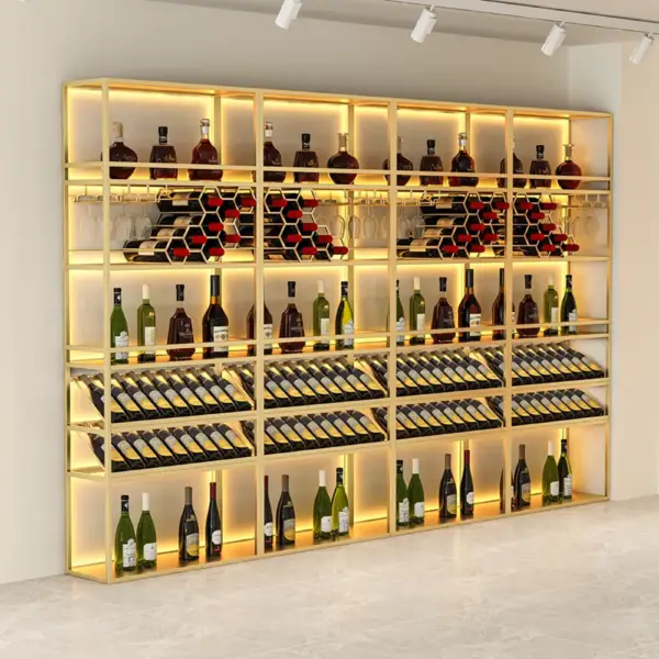 Gold Contemporary Standing Honeycomb Wine Rack with Glass Rack-A - Image 2
