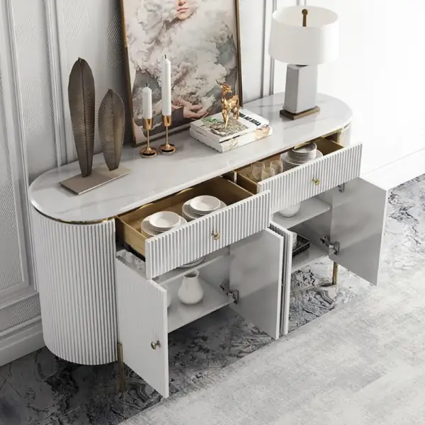 Yelly 1400mm Modern Marble Top Buffet & Sideboard Doors & Drawers & Shelves - Image 4