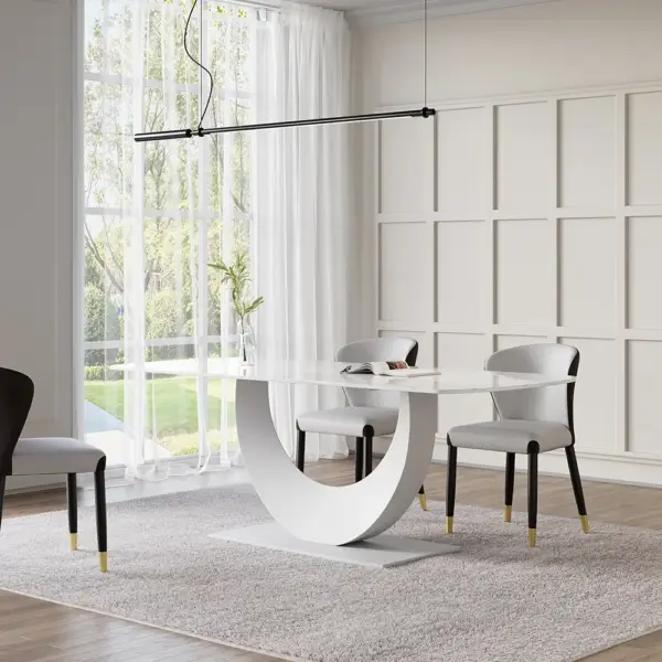 1800mm White Faux Marble Dining Table for 8 Crescent Base Sintered Stone - Image 3