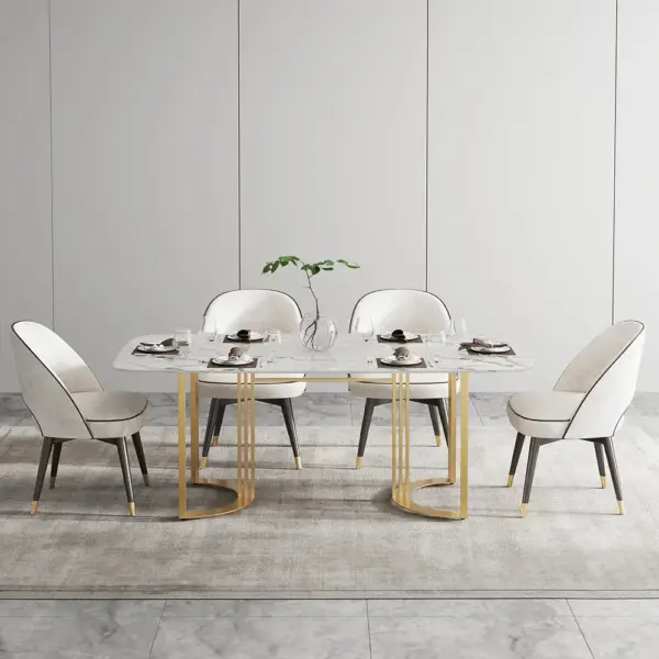 2000mm Faux Marble Dining Table Gold Rectangular Top Stainless Steel Base - Image 2