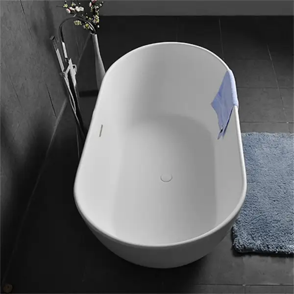 Oval Shape 1630mm Freestanding Matte White Stone Resin Soaking Bath with Overflow - Image 2