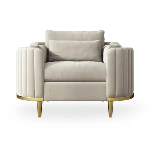 Modern Living Room Sets Grey Velvet Upholstered Chair & Loveseat & Sofa 3 Pieces - Image 8