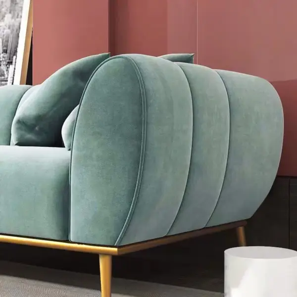Modern Green Velvet Upholstered Sofa 3-Seater Sofa Gold Stainless Steel Base - Image 4