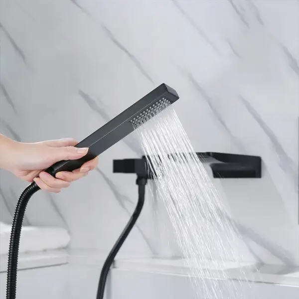 Wall Mounted Waterfall Bath Filler Mixer Tap Matte Black with Hand Shower - Image 3