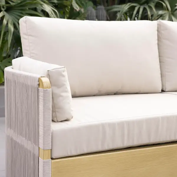 4 Pieces Modern Aluminum & Rope Outdoor Swivel Sofa Set with Coffee Table in Khaki for 6 - Image 8
