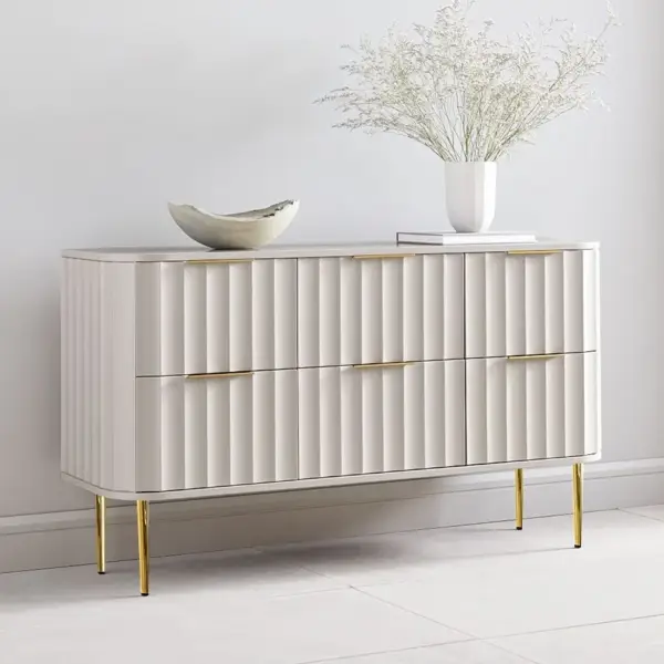 1200mmW Modern 6-Drawer White Bedroom Dresser for Storage in Gold