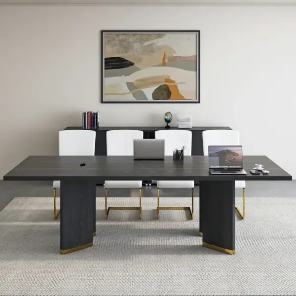 2400mm Modern Black Long Meeting Conference Table Rectangle Table Cable Management - Image 3