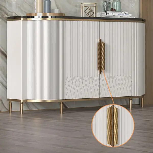 White Luxury 2-Door Sideboard Buffet Sintered Stone Top Modern Sideboard Cabinet in Gold - Image 11
