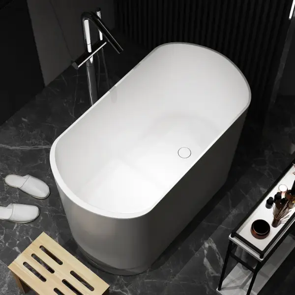 1000mm Modern Deep Oval Freestanding Matte White Stone Resin Japanese Soaking Bath - Image 4