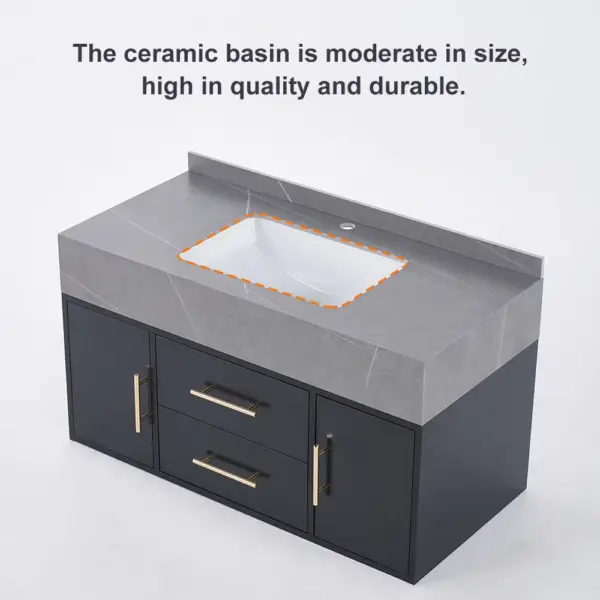 Modern 1000mm Floating Black Bathroom Vanity Stone Top Wall Mounted Bathroom Cabinet - Image 12