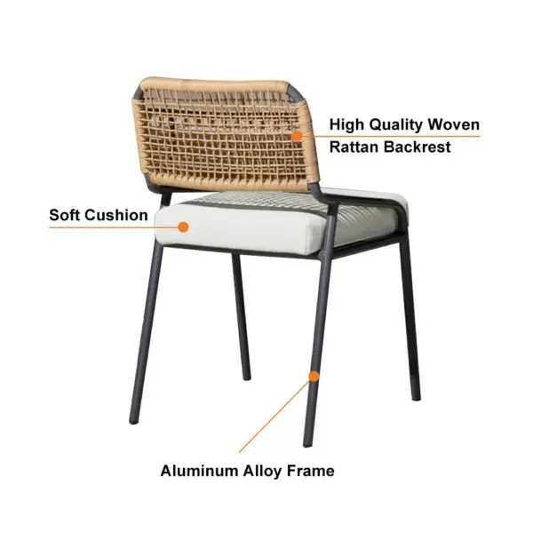 9Pcs Mid Century Modern Outdoor Dining Set Rectangle Table & Aluminum Rattan Chair - Image 17