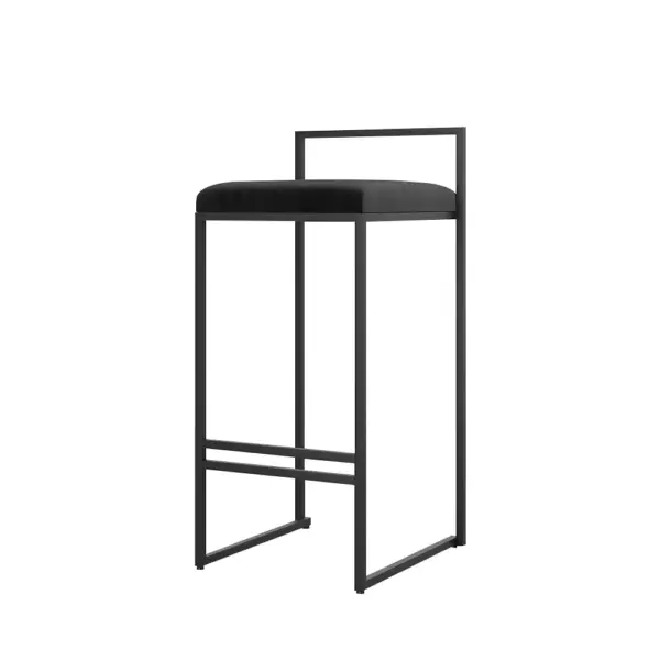 Set of 2 Modern Upholstered Black Velvet Bar Stool - Image 7