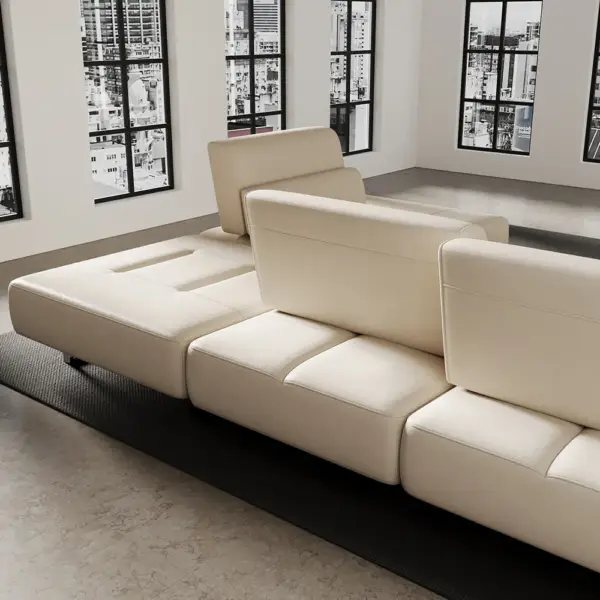 3420mm White Leather Lounge Deep Seat Sectional Sofa with Adjustable Armrest & Backrest - Image 6