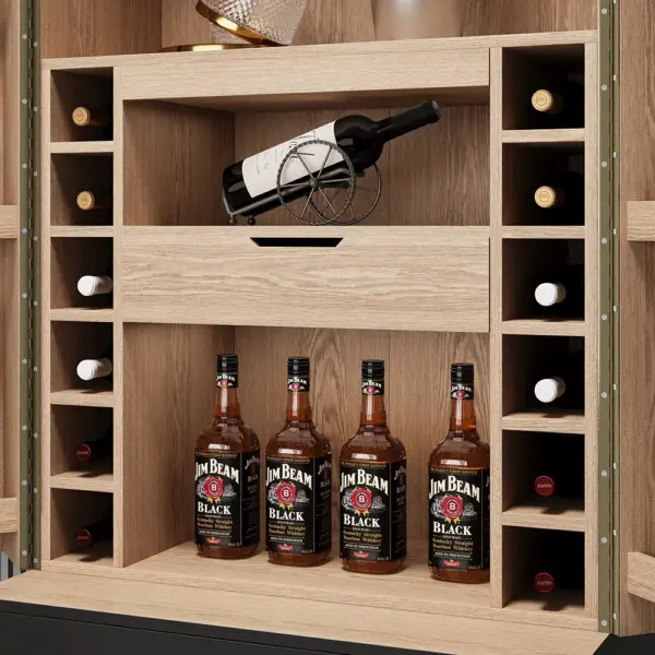 Black Bar Cabinet with Door Modern Storage Home Bar Cabinet with Glass Rack&Drawers - Image 6