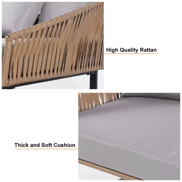 63" Rattan Outdoor Daybed with Grey Cushion Pillow Aluminum Frame - Image 17