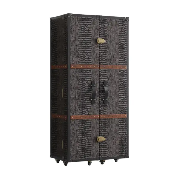 Industrial Black Leather Bar Wine Rack Cabinet with Door Storage Home Bar Cabinet - Image 9
