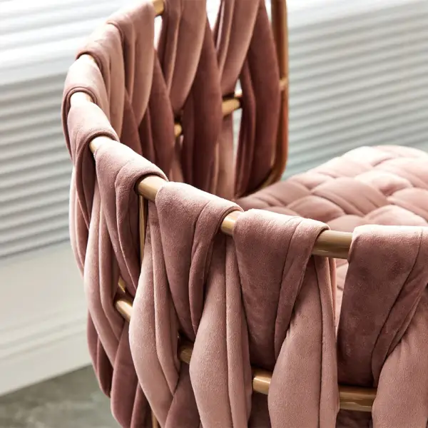 Modern Pink Velvet Counter Stools Set of 2 with Back & Footrest & Gold Frame - Image 7