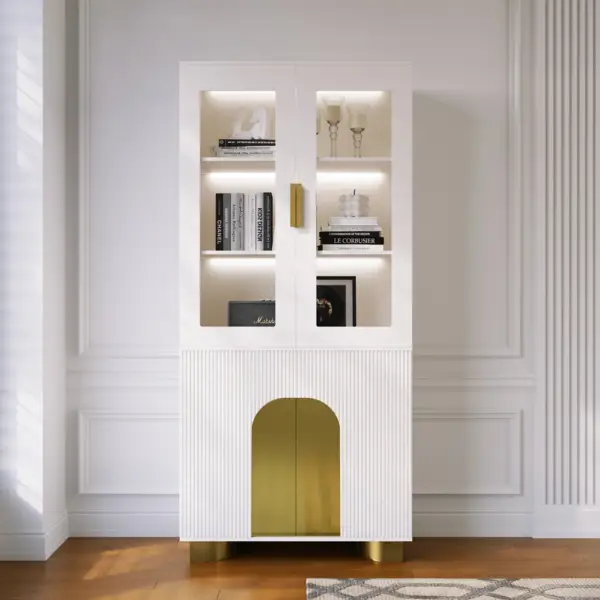 Artus Modern Off-White Storage Display Cabinet with Shelves & LED & Backboard - Image 2
