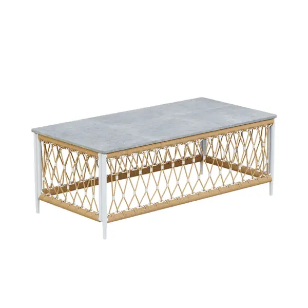 Ropipe 4 Pieces L Shape Woven Rope Outdoor Sectional Sofa Set in Khaki & White For 5 - Image 10