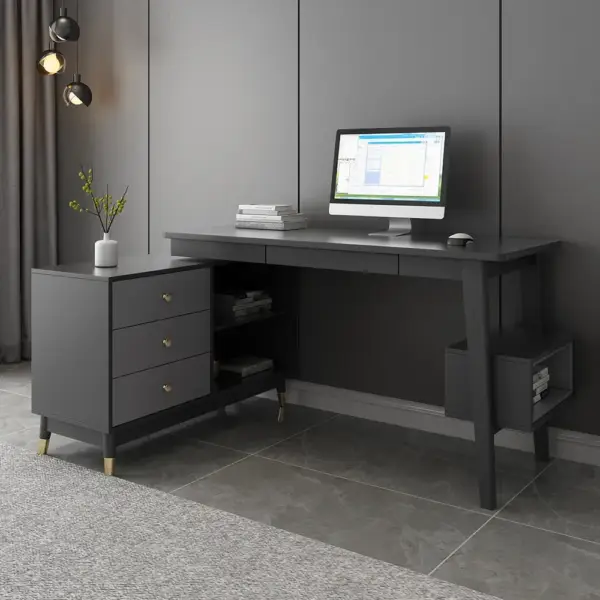 Ultic Gray Reversible L-Shaped Desk Computer Desk with Drawers & Shelf Ample Storage - Image 6