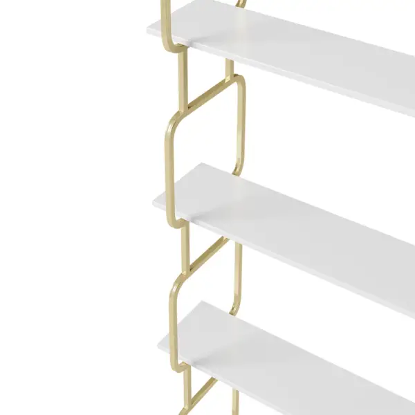 1800mm Modern White Tall Freestanding Wooden Office 4 Shelves Etagere Bookcase in Gold - Image 13
