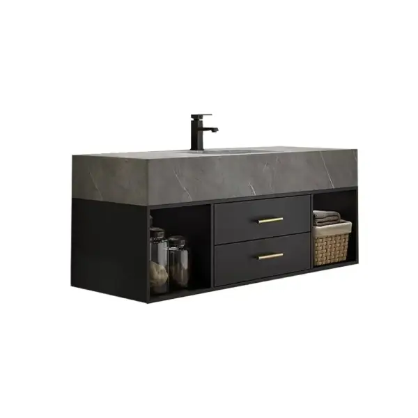1200mm Floating Black and Grey Bathroom Vanity with Sintered Stone Vessel Sink - Image 10
