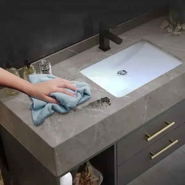 1200mm Floating Black and Grey Bathroom Vanity with Sintered Stone Vessel Sink - Image 9