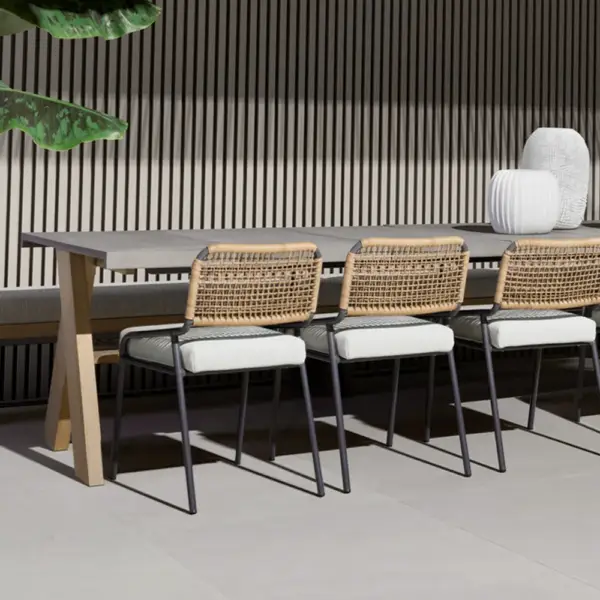 9Pcs Mid Century Modern Outdoor Dining Set Rectangle Table & Aluminum Rattan Chair - Image 5