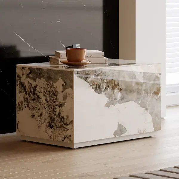 Modern White 600mmW Sintered Stone Nightstand 1 Drawer Bedside Table - Image 3