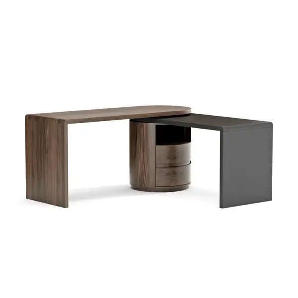 Modern L Shaped Desk in Walnut with 1 Cabinet & 2 Drawers 1520mm Executive Office Desk - Image 8