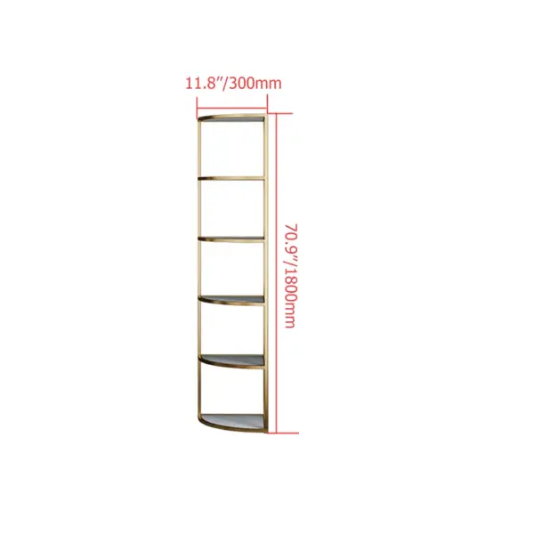 6-Tier Modern Fan-Shaped Shelves Standing Corner Shelf in White&Gold - Image 6