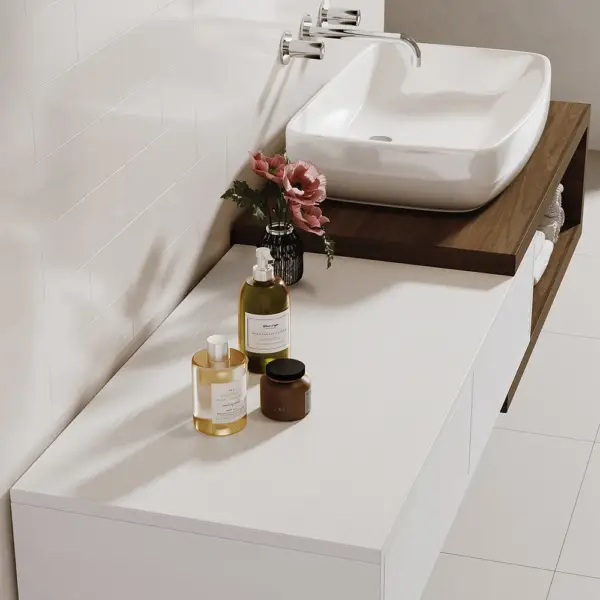 Modern Extendable Floating Bathroom Vanity Set Wall Mounted Vanity in White & Walnut - Image 3