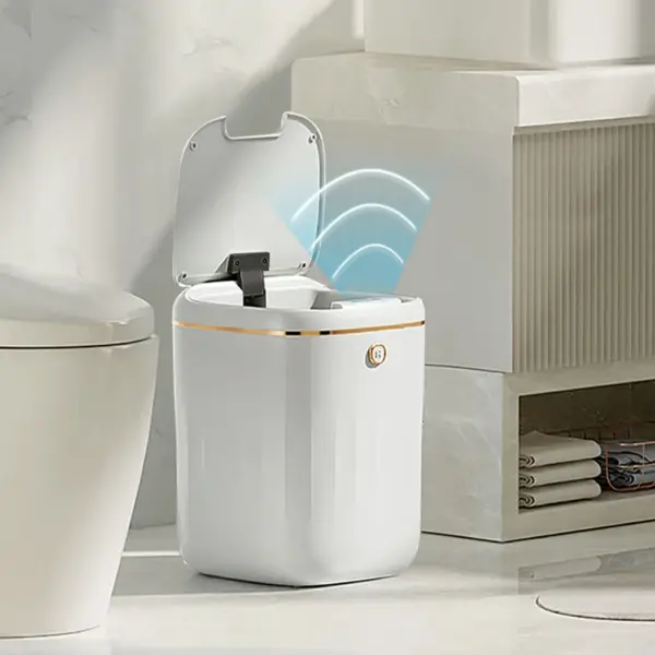 Automatic Touchless Motion Sensor Trash Can White Smart Garbage Can for Bathroom Kitchen - Image 2