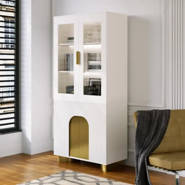 Artus Modern Off-White Storage Display Cabinet with Shelves & LED & Backboard