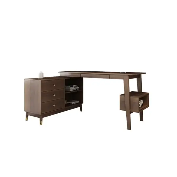 Ultic Walnut L Shaped Home Office Desk Wooden Computer Desk with Storage Drawers & Shelf - Image 7