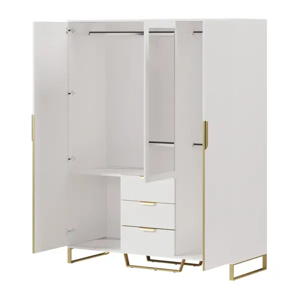 Aro Modern 3 Door Mirrored Armoire Dresser with Shelves & Drawers Tall Wardrobe Closet - Image 13