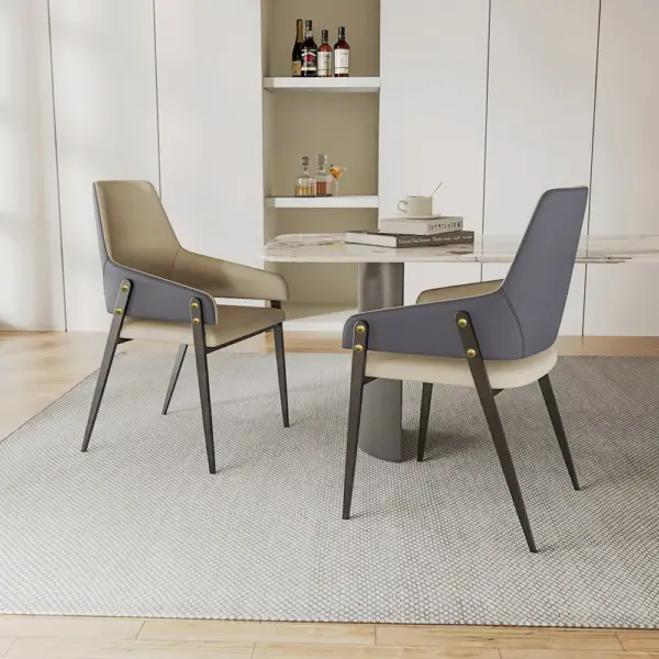 Modern Khaki PU Leather Upholstered Dining Chairs (Set of 2) with Solid Back - Image 7