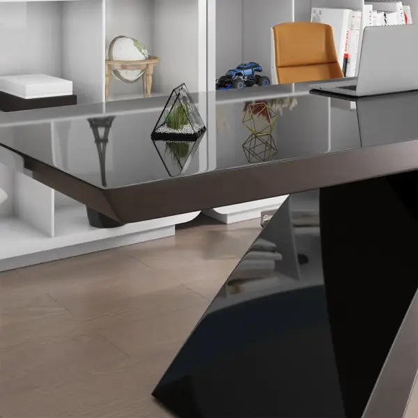 1400mm Modern Rectangular Black Computer Desk Office Desk with Pedestal Base - Image 4