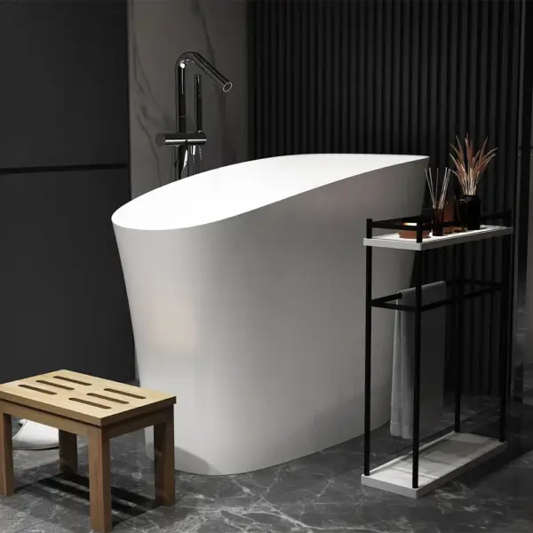 1200mm Modern Oblique Deep Freestanding Matte White Stone Resin Japanese Soaking Bath - Image 2