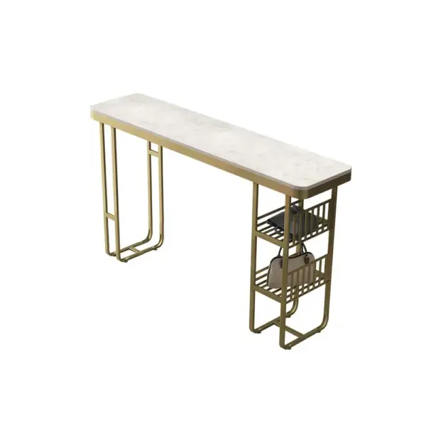 1400mm Modern Straight Bar Table with Shelves in White & Gold - Image 4