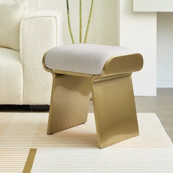 Upart Modern Beige Backless Vanity Stool Leath-aire Upholstery Stainless Steel Frame - Image 5