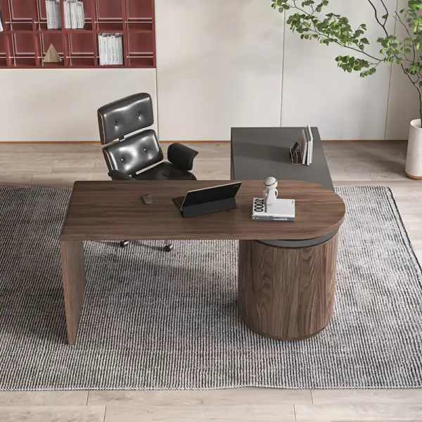 Modern L Shaped Desk in Walnut with 1 Cabinet & 2 Drawers 1520mm Executive Office Desk - Image 3
