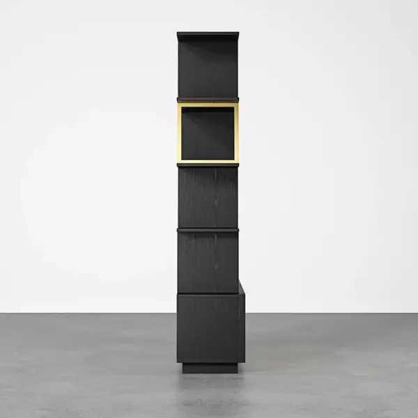 5-Tier Black Wood Bookshelf with 2 Doors Modern Bookcase in Gold Finish - Image 8