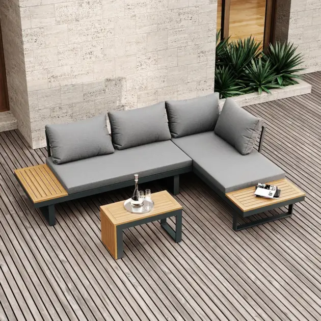 3-Pieces Sectional Outdoor Sofa Set with Cushion Back and Side Table