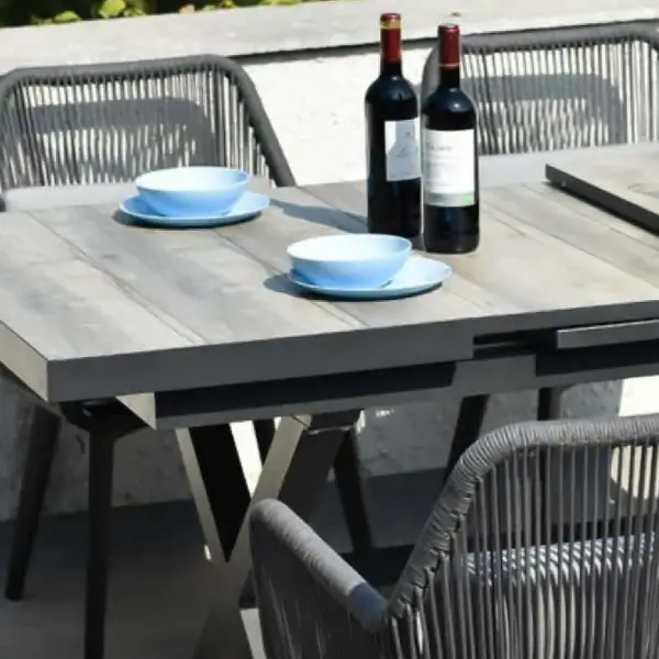 Mid Century Modern Rectangle 6 Person Extendable Outdoor Patio Dining Table Gray & Black - Image 5