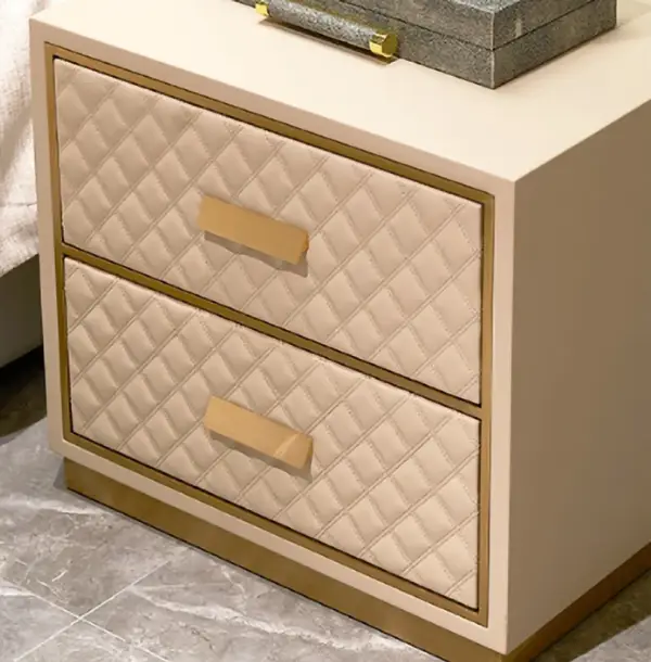 Modern Stylish White Nightstand PU Leather Upholstered Bedside Table with 2 Drawers - Image 3