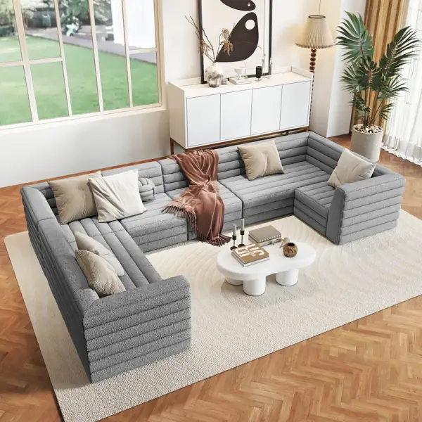 3200mm U-Shaped Modern Grey Boucle Modular Sectional Sofa for 8 Seaters - Image 2