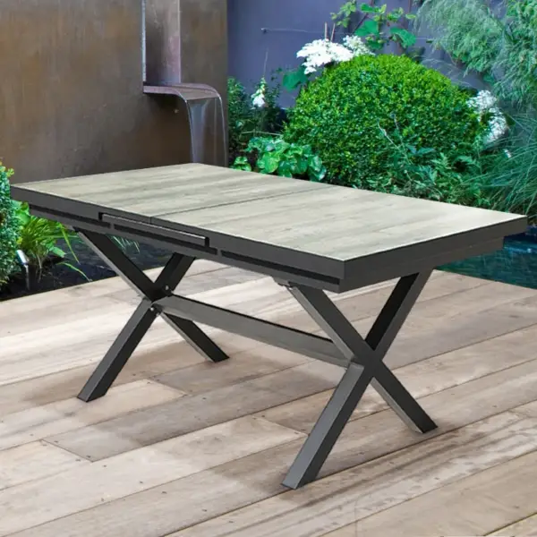 Mid Century Modern Rectangle 6 Person Extendable Outdoor Patio Dining Table Gray & Black - Image 7