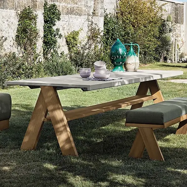 9Pcs Mid Century Modern Outdoor Dining Set Rectangle Table & Aluminum Rattan Chair - Image 4
